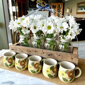 Vintage Normandy Stoneware•LIKE NEW•Set/5 Hand-Painted Daisy Mugs•From the 70’s!